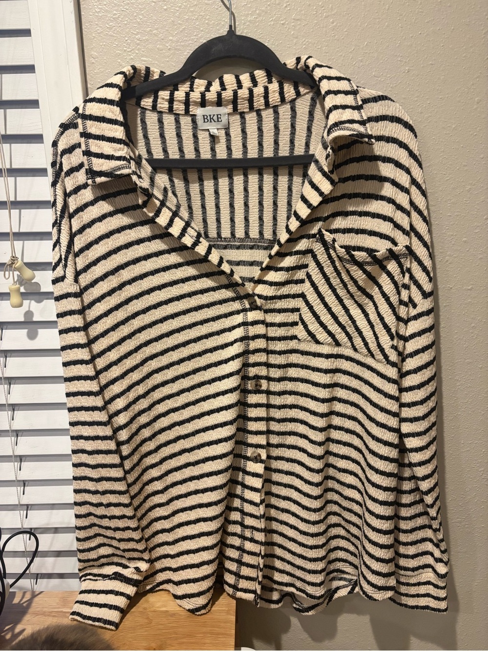 BKE Black & Cream Striped Button-Up Shirt Jacket